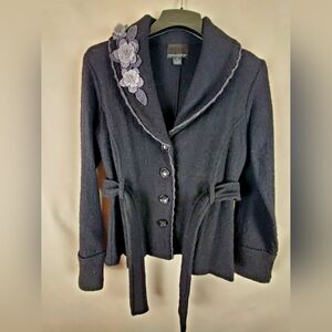 Cynthia Rowley Black Belted Cardigan Wool Sweater Size Small